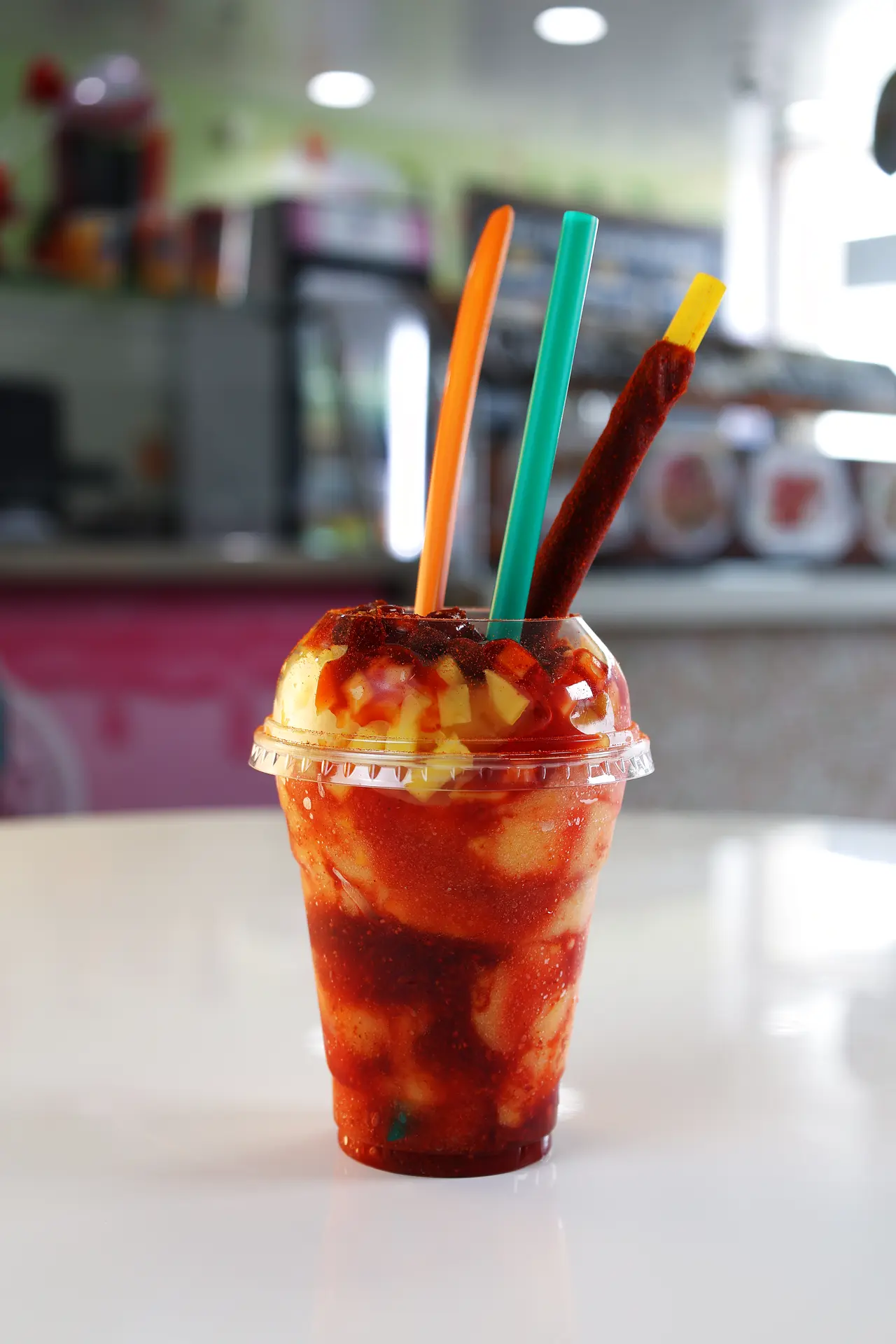 Mangonada con chamoy y fruta