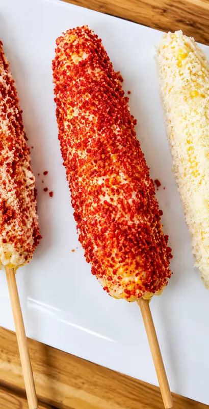 Elote con hot cheetos