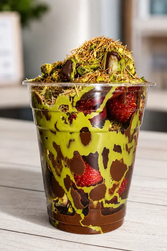 Fresas dubai con chocolate y crema